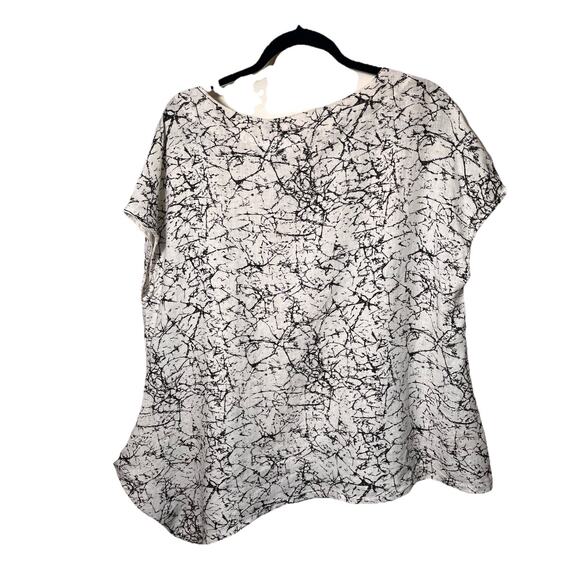 Bryn Walker Ivy Shirt Asymmetrical Hem Linen Top Black White Print Made in USA M - Picture 5 of 11